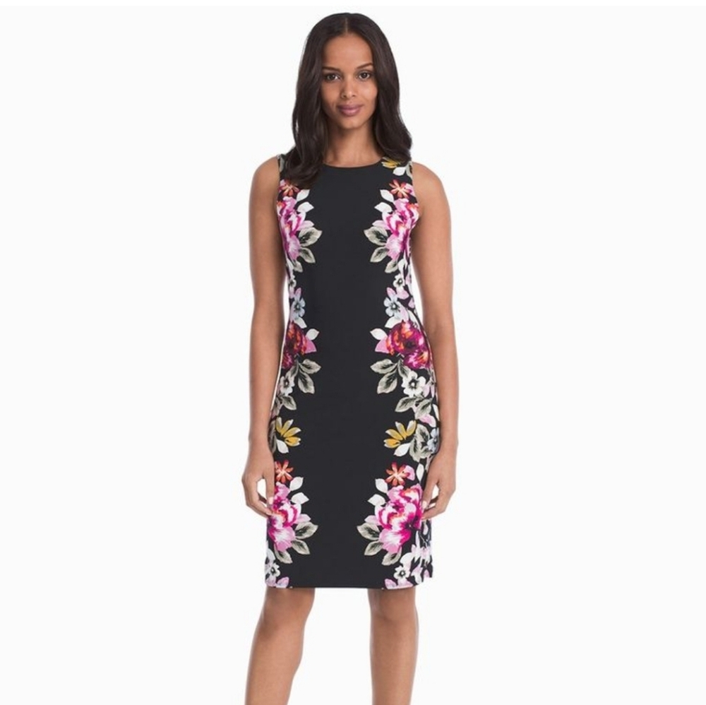 White House Black Market WHBM Floral Sheath Stretch Dress‎ in Black Size XS